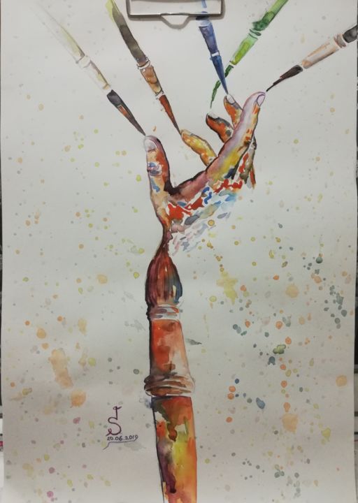 Painting titled "El" by İShak Şafak, Original Artwork, Watercolor