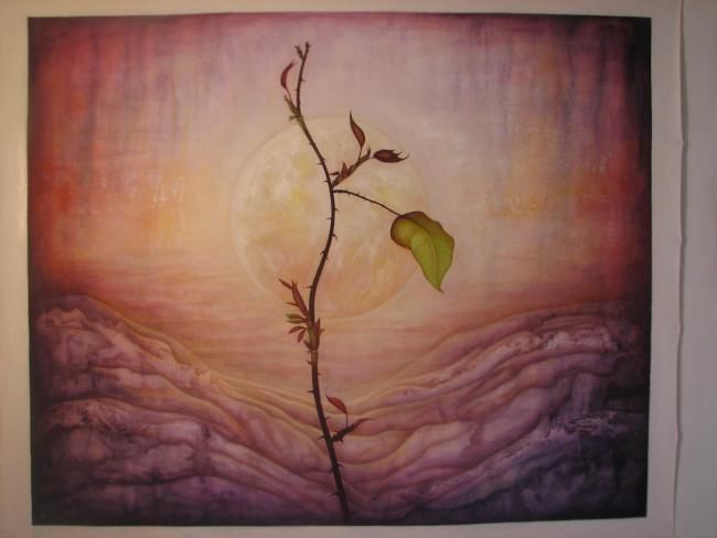 Painting titled "Morning Spring Rose." by Neal Curtin, Original Art, Oil