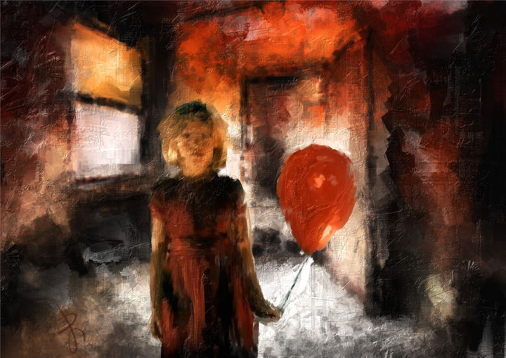 Pintura titulada "Girl with balloon.…" por Retne, Obra de arte original, Pintura Digital