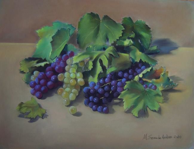 Pintura intitulada "uvas y sarmientos" por Margarita Sanz De Andino, Obras de arte originais, Óleo