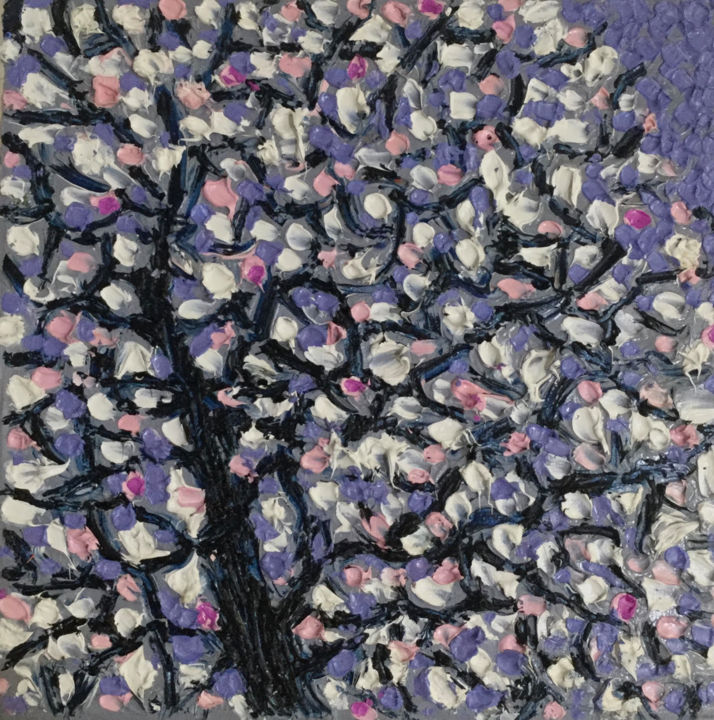 Pittura intitolato "blooming tree" da Reuven Dattner, Opera d'arte originale, Olio