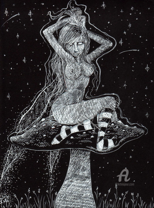 Drawing titled "Sexy Faery" by Rêve&Rie, Original Artwork, Marker