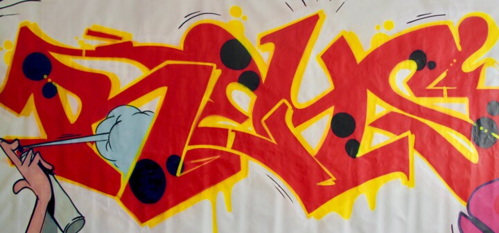 Schilderij getiteld "simple style Maxi f…" door Rey Oner, Origineel Kunstwerk, Graffiti Gemonteerd op Frame voor houten bran…