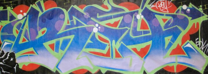 Schilderij getiteld "Maxi-Format" door Rey Oner, Origineel Kunstwerk, Graffiti Gemonteerd op Frame voor houten brancard