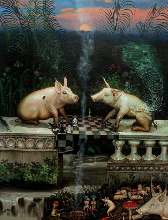 Painting titled "The Checkmate" by Reydel Espinosa Fernandez, Original Artwork, Oil