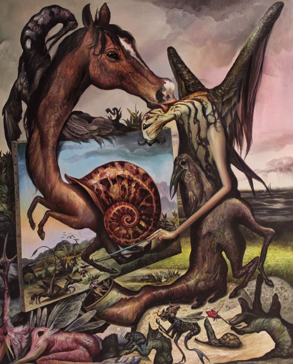Peinture intitulée "Kiss of a Mare" par Reydel Espinosa Fernandez, Œuvre d'art originale, Huile