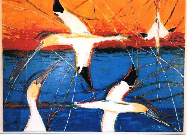 Peinture intitulée "Fous du bassin" par Rey, Œuvre d'art originale