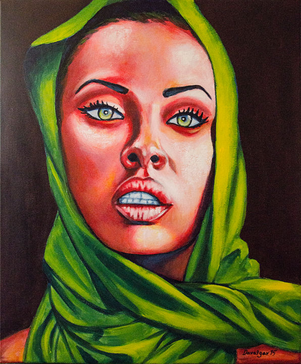 Painting titled "Eva Pigford" by Reza Davatgar, Original Artwork, Acrylic