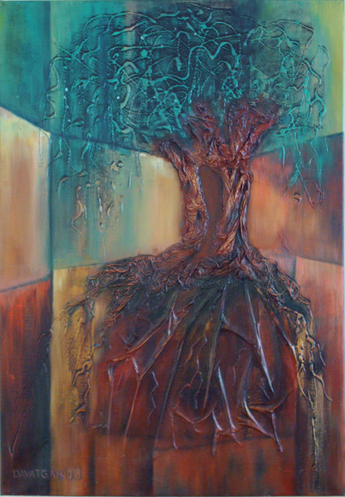 Collagen mit dem Titel "Tree of life" von Reza Davatgar, Original-Kunstwerk