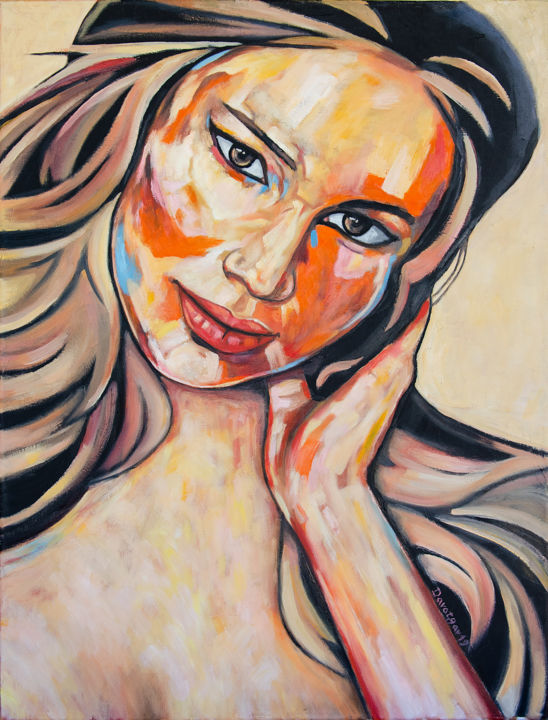 Painting titled "jennifer-lawrence II" by Reza Davatgar, Original Artwork, Oil