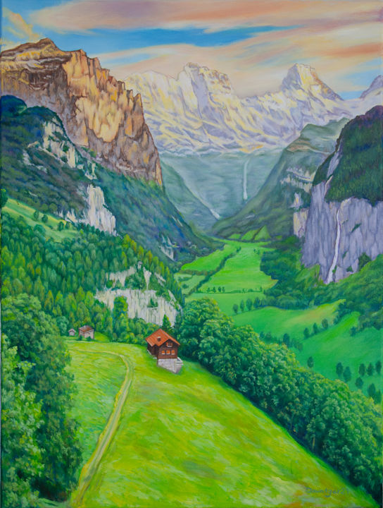 Malerei mit dem Titel "Alpen" von Reza Davatgar, Original-Kunstwerk, Öl