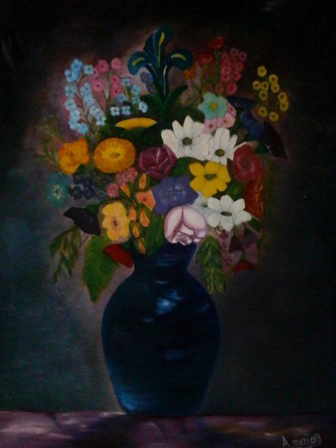Ζωγραφική με τίτλο "bouquet" από Rezaki, Αυθεντικά έργα τέχνης
