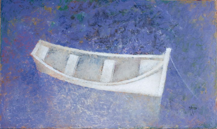 Painting titled "Лодка" by Nikolay Reznichenko, Original Artwork, Oil