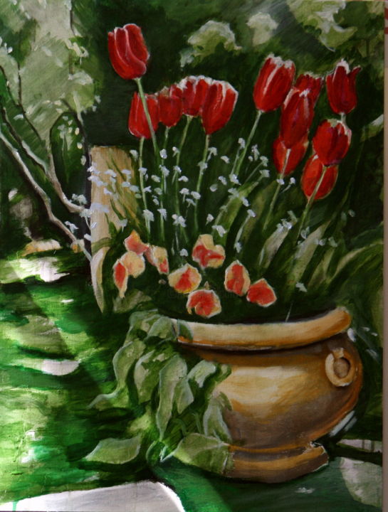 Painting titled "tulps2-1.jpg" by Gennadi Finkelstein (rfmetro), Original Artwork, Oil