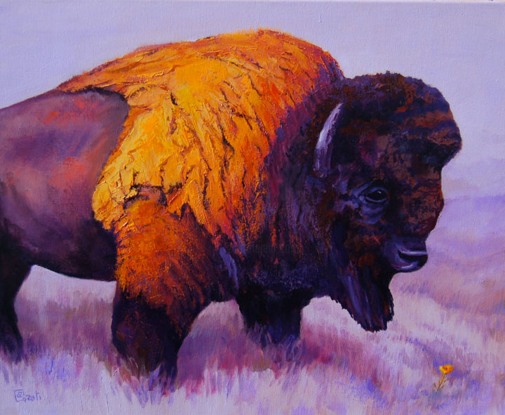 Картина под названием "Buffalo Flower" - Ritch Gaiti, Подлинное произведение искусства, Масло