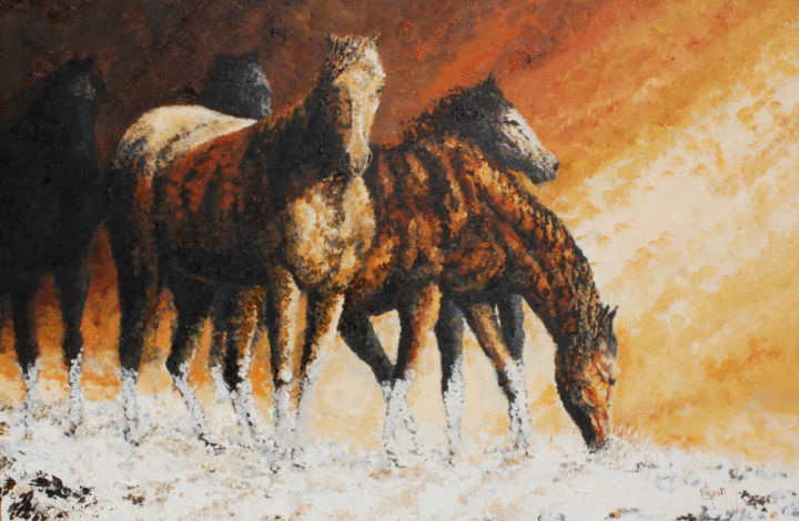 Painting titled "Just Snowy" by Ritch Gaiti, Original Artwork, Oil Mounted on Wood Stretcher frame