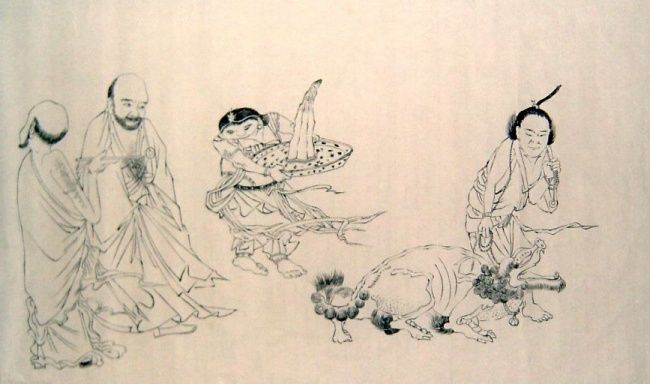 Pintura titulada "长卷1100*68 十六应真图" por Wei Shi, Obra de arte original, Oleo
