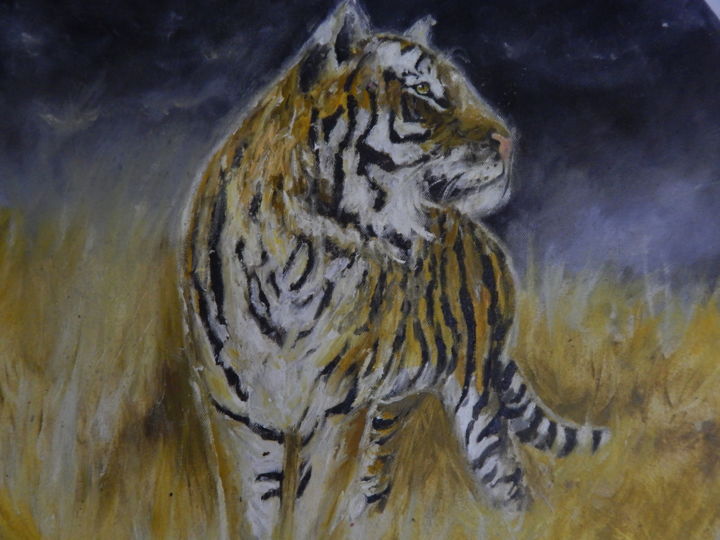Pintura intitulada "O tigre" por Rhagara, Obras de arte originais, Óleo