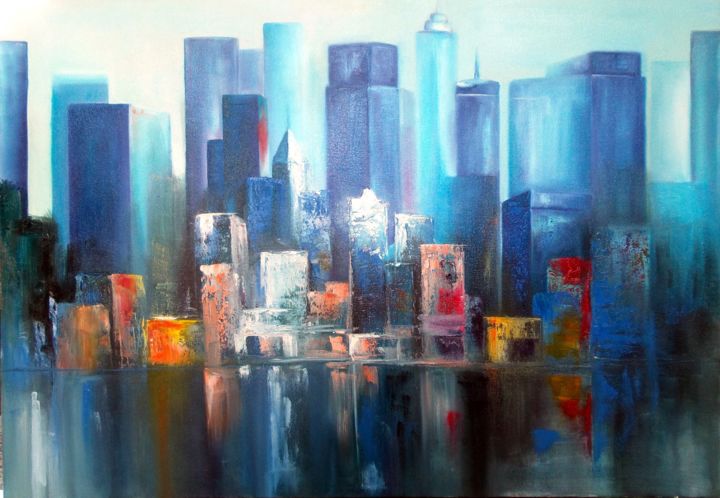 Pintura intitulada "Cidade Abstrata" por Rhisia Souza, Obras de arte originais, Tinta