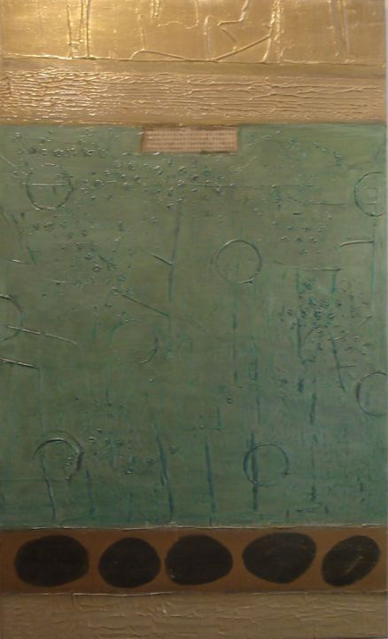 Pittura intitolato "zen-message-60-x36.…" da Rhonda Hill, Opera d'arte originale