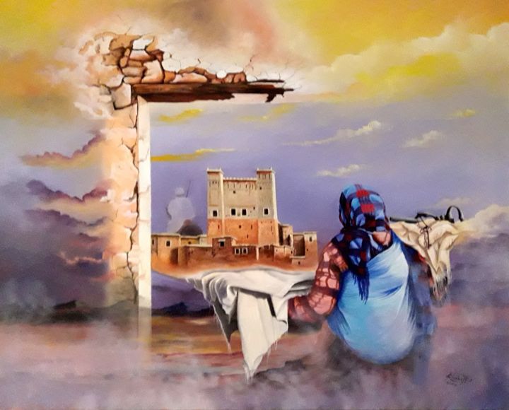 Peinture intitulée "sur la mai et l'épa…" par Abdelkader Rhorbal, Œuvre d'art originale, Huile Monté sur Châssis en bois