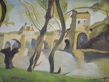 Painting titled "bridge view" by Rohit Juneja, Original Artwork