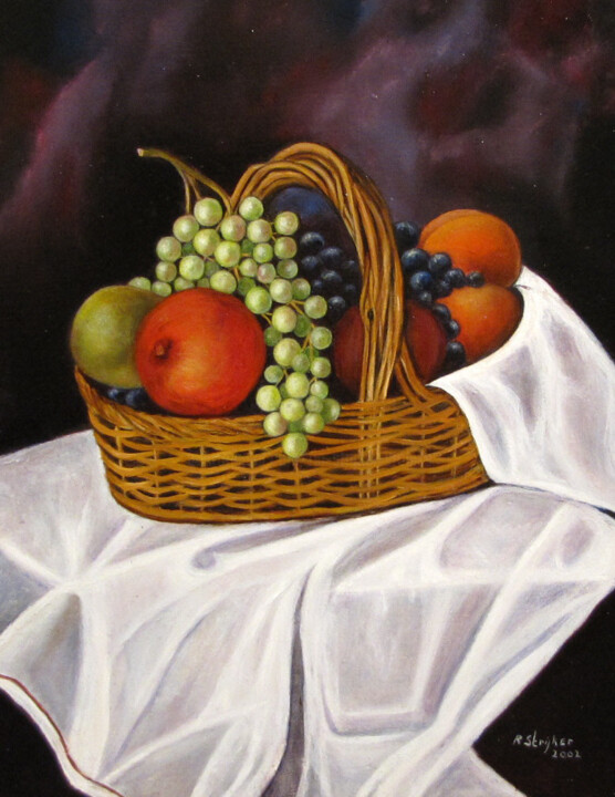 Painting titled "fruitmandje" by Ria Strijker, Original Artwork, Oil