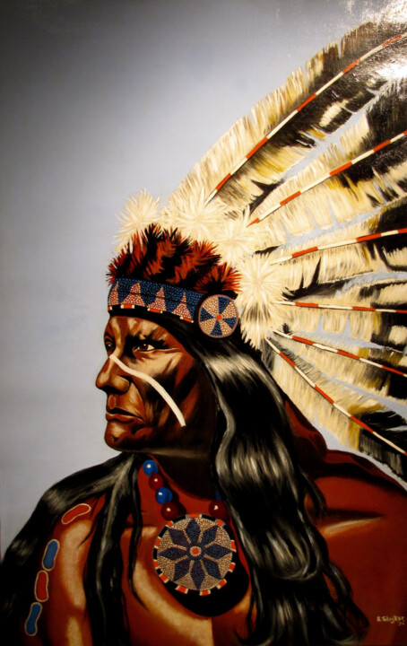 Painting titled "the Indian" by Ria Strijker, Original Artwork, Oil