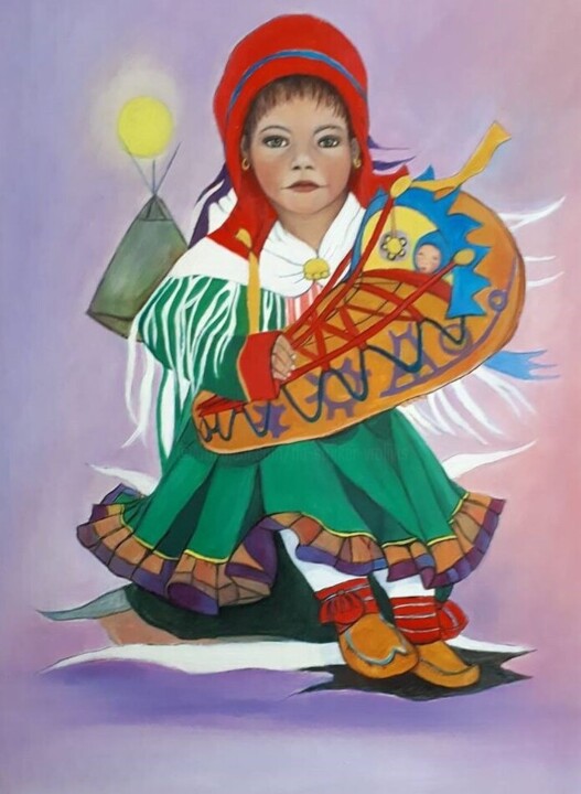Schilderij getiteld "Sami meisje" door Ria Strijker, Origineel Kunstwerk