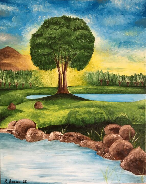 Картина под названием "Tree of life" - Riaan Basson, Подлинное произведение искусства, Масло