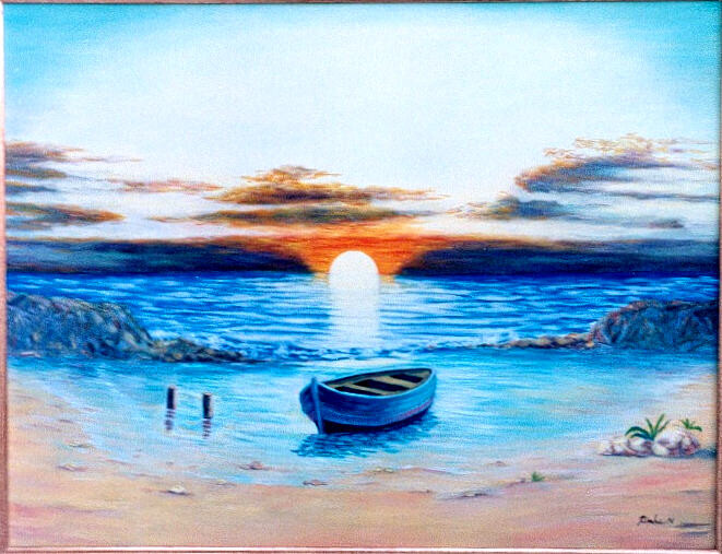 Peinture intitulée "couchee-de-soleil-2…" par Riahi Noureddine, Œuvre d'art originale