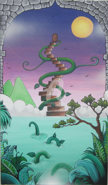 Peinture intitulée "La porte en haut" par Réka, Œuvre d'art originale, Huile