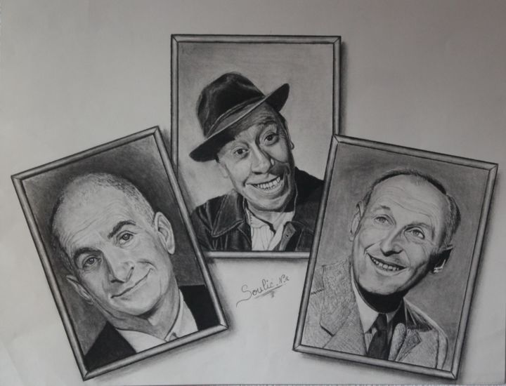 Drawing titled "les 3 compères" by Natacha Ribet, Original Artwork, Charcoal