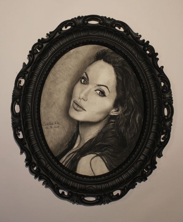 Σχέδιο με τίτλο "Angelina Jolie dess…" από Natacha Ribet, Αυθεντικά έργα τέχνης, Κιμωλία