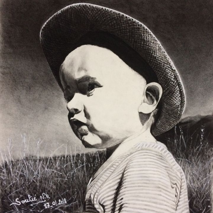 Drawing titled "portrait bébé" by Natacha Ribet, Original Artwork, Chalk