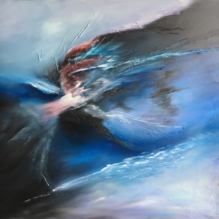 Painting titled "Bleu Sidéral" by Fabienne Ribeyrolles, Original Artwork, Oil Mounted on Wood Stretcher frame