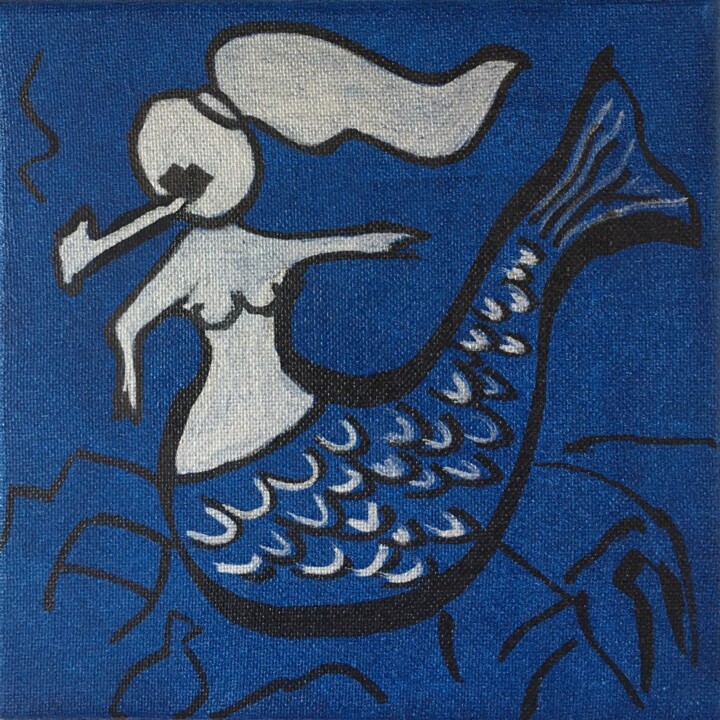 Painting titled "Mermaid in Estonia" by Ricarda Simon, Original Artwork, Acrylic Mounted on Wood Stretcher frame