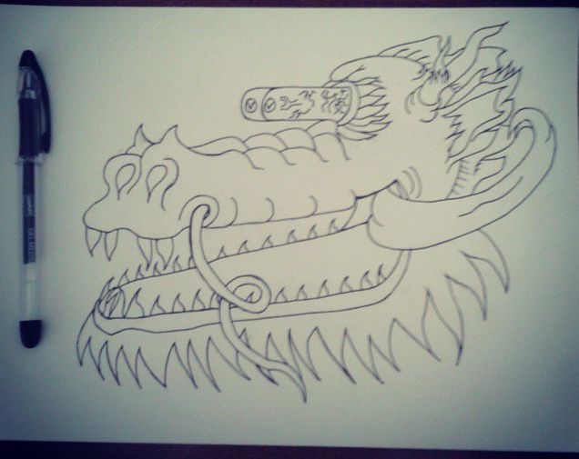 Disegno intitolato "The dragon" da Rbreda, Opera d'arte originale, Biro