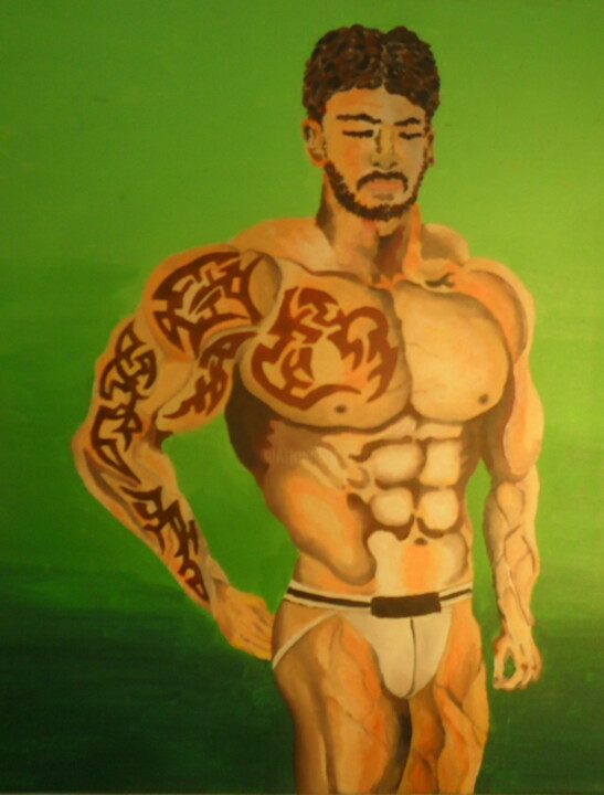 「Tatoo bodybuilder」というタイトルの絵画 Ricardo Martinezによって, オリジナルのアートワーク, オイル