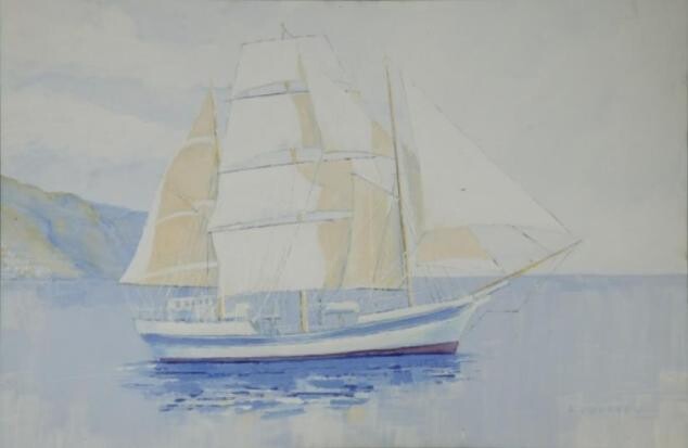 Pintura intitulada "Sailboat on Madeira…" por Ricardo Mendes, Obras de arte originais, Óleo