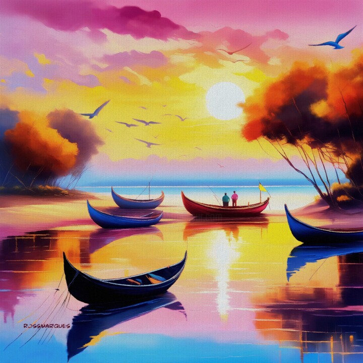 Digital Arts titled "Canoas" by Ricardo Ross Marques, Original Artwork, Digital Painting