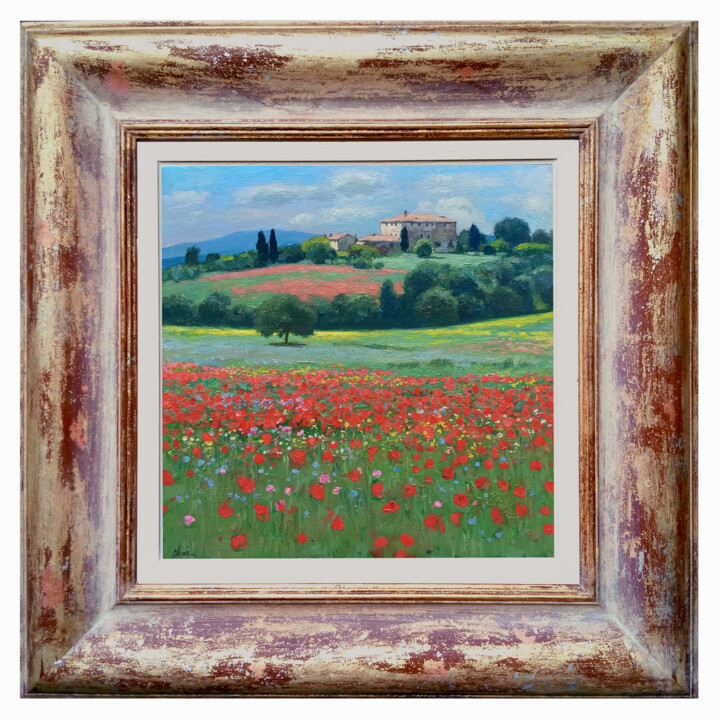 Painting titled "Tuscany countryside…" by Riccardo Chirici, Original Artwork, Oil Mounted on Wood Stretcher frame