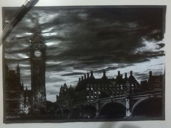 Painting titled "London" by Riccardo Girardi, Original Artwork, Ink
