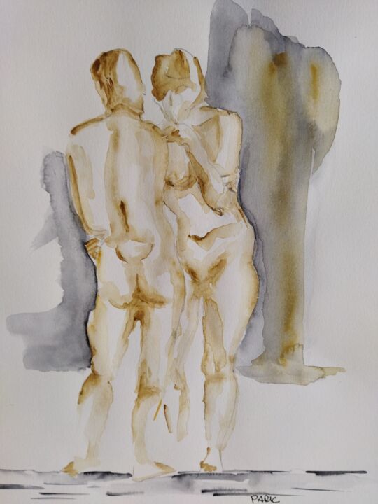 Painting titled "incontro" by Riccardo Patane, Original Artwork, Watercolor