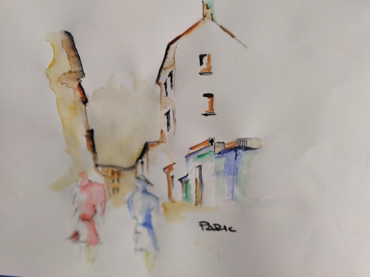 Painting titled "donne a passeggio" by Riccardo Patane, Original Artwork, Watercolor