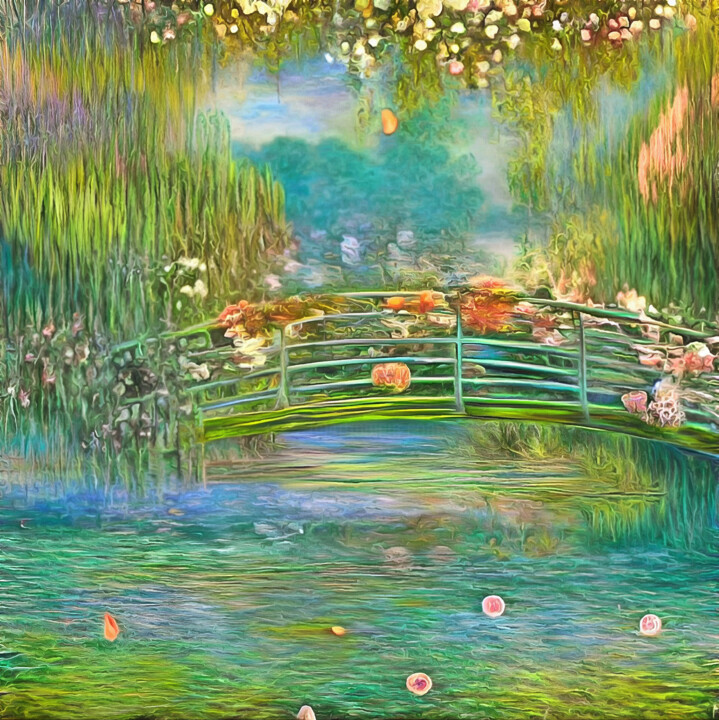 Цифровое искусство под названием "Puente sobre el lago" - Riccardo Zullian, Подлинное произведение искусства, Цифровая живоп…