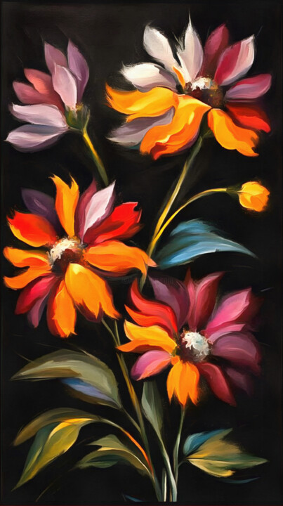 Artes digitais intitulada "Cuatro Flores" por Riccardo Zullian, Obras de arte originais, Pintura digital