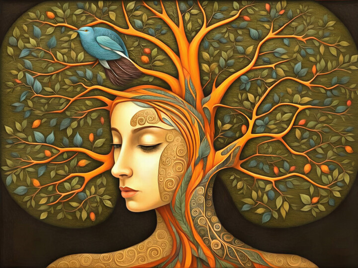Digital Arts titled "Mujer, el árbol de…" by Riccardo Zullian, Original Artwork, Digital Painting