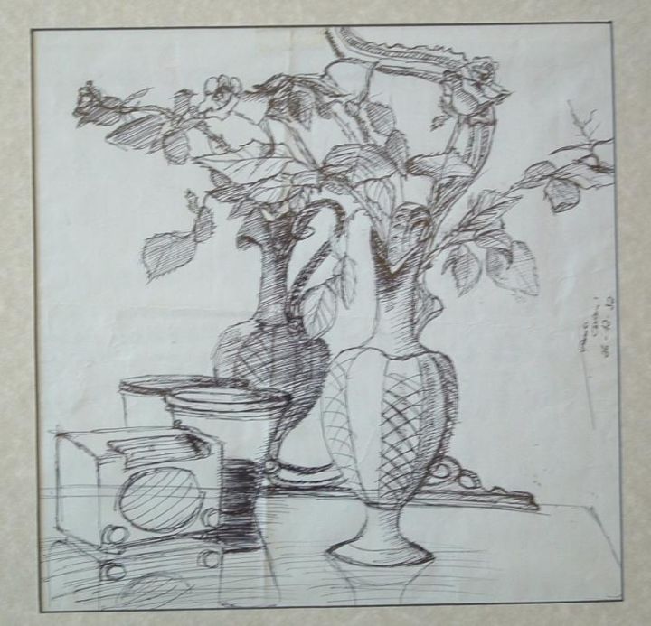 Disegno intitolato "studio vaso fiori(C…" da Riccardo Carboni, Opera d'arte originale