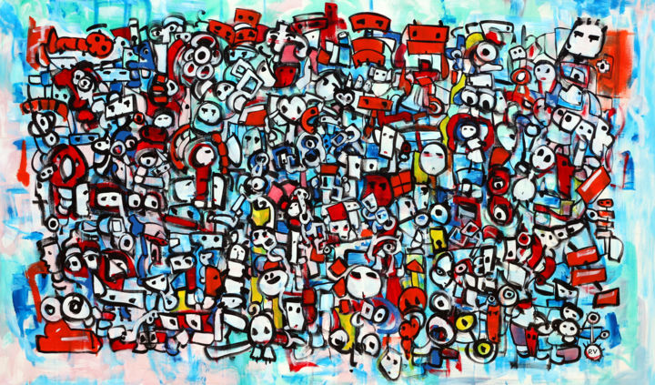 Malerei mit dem Titel "Gathering on blue" von Riccardo Vitiello, Original-Kunstwerk, Acryl